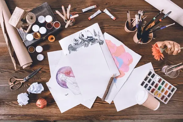 art materials on a table