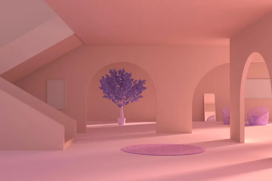 Pink interior with blue plant