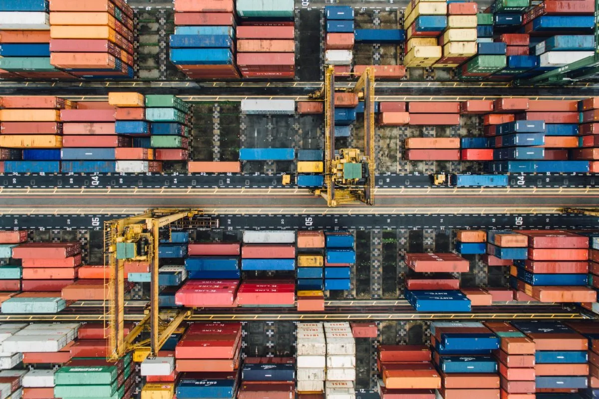 Aerial shot of shipping contrainers