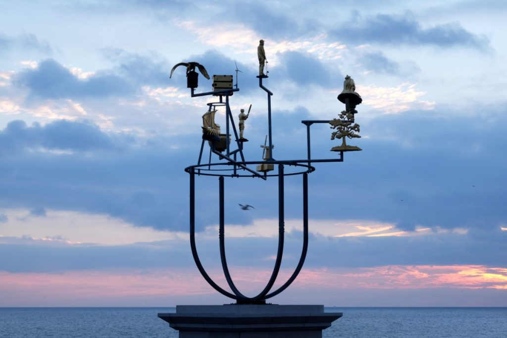 Image of metal artwork near coast