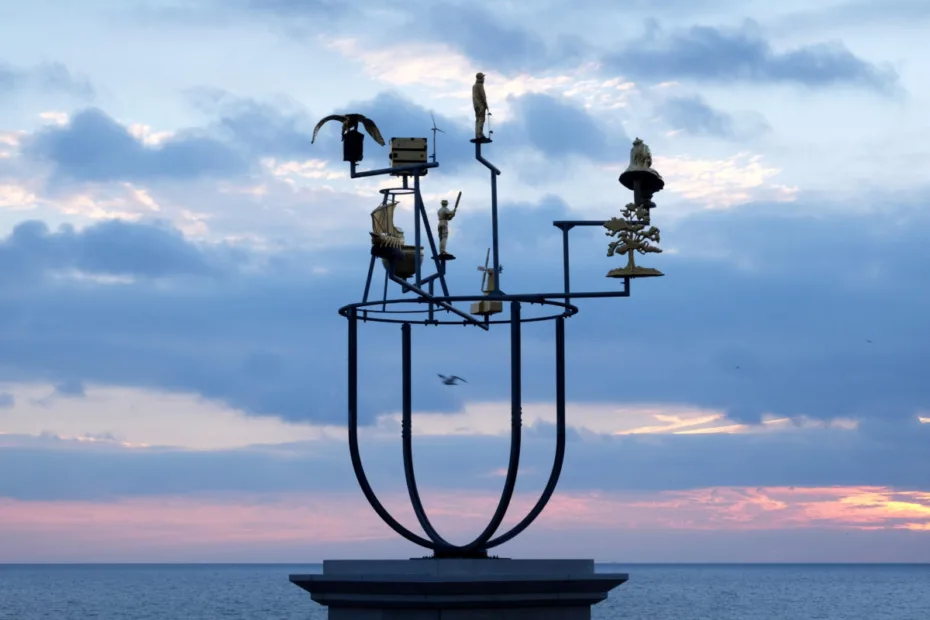 Image of metal artwork near coast