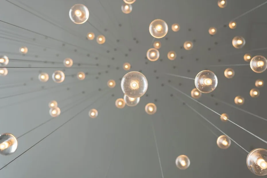 image of lights bulbs hanging from ceiling