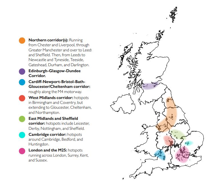 Creative Corridors Map of UK