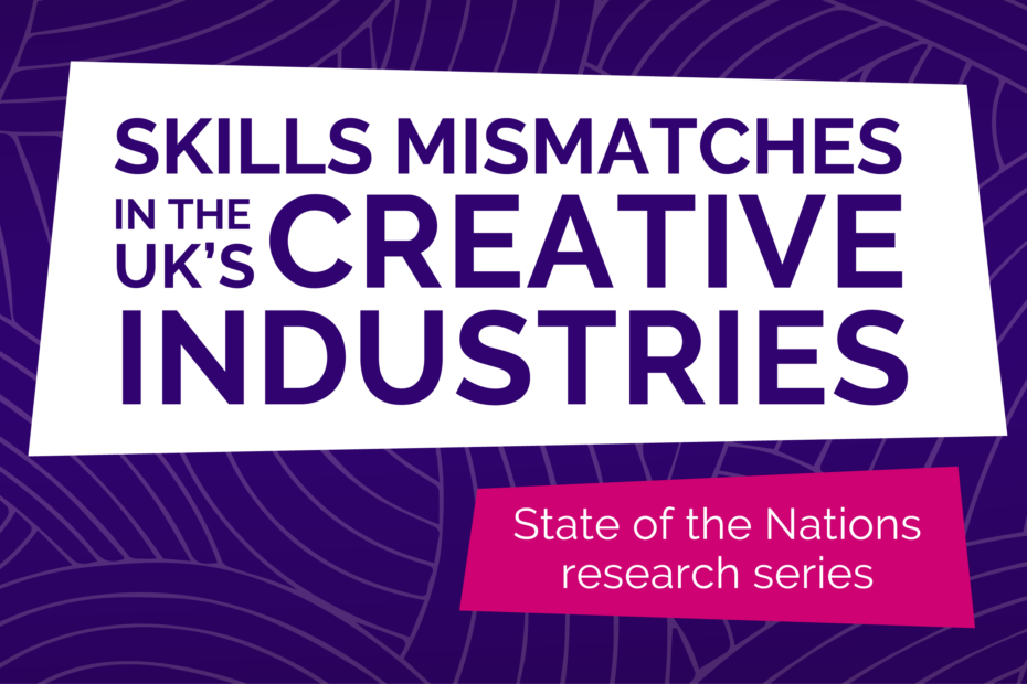 Purple graphic with title Skills Mismatches in the UK's Creative Industries