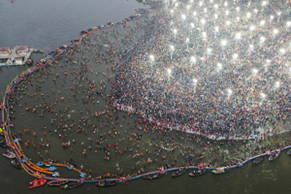 Aerial view of crowd at Mahakumbh Mela