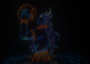 Drone light show image in the night sky