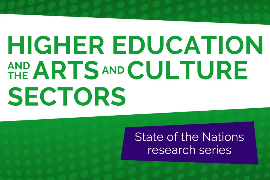 green graphic with title Higher Education and the Arts and Culture Sectors