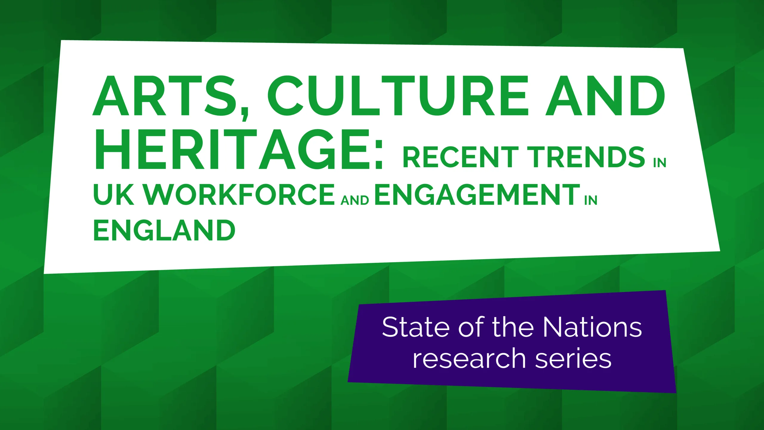 Green graphic with white shape and title for Arts culture and heritage 2