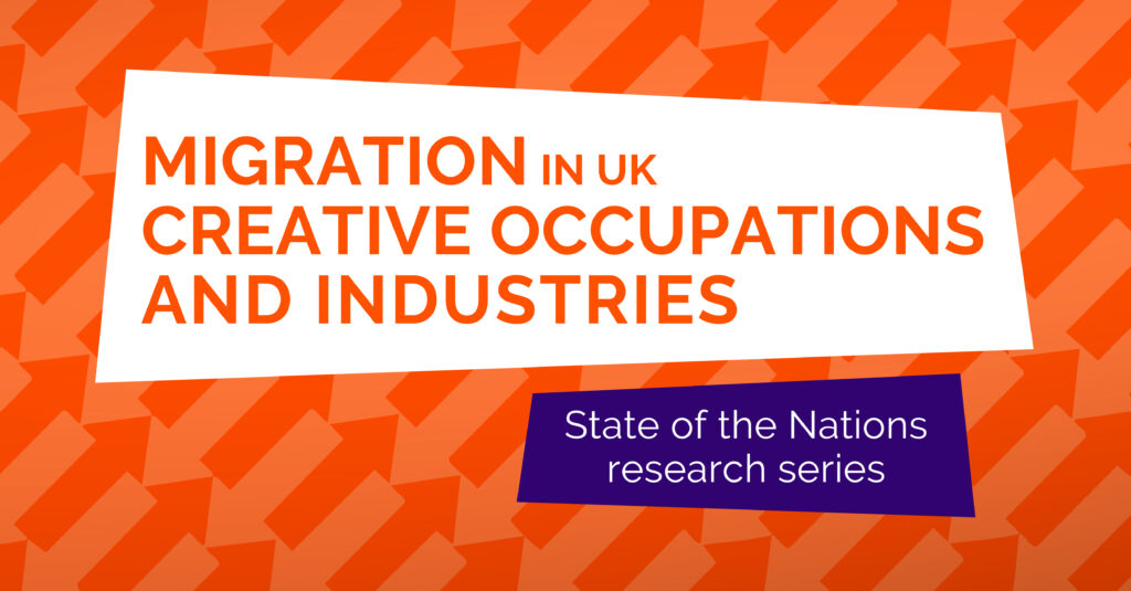 Migration report graphic in orange and white 