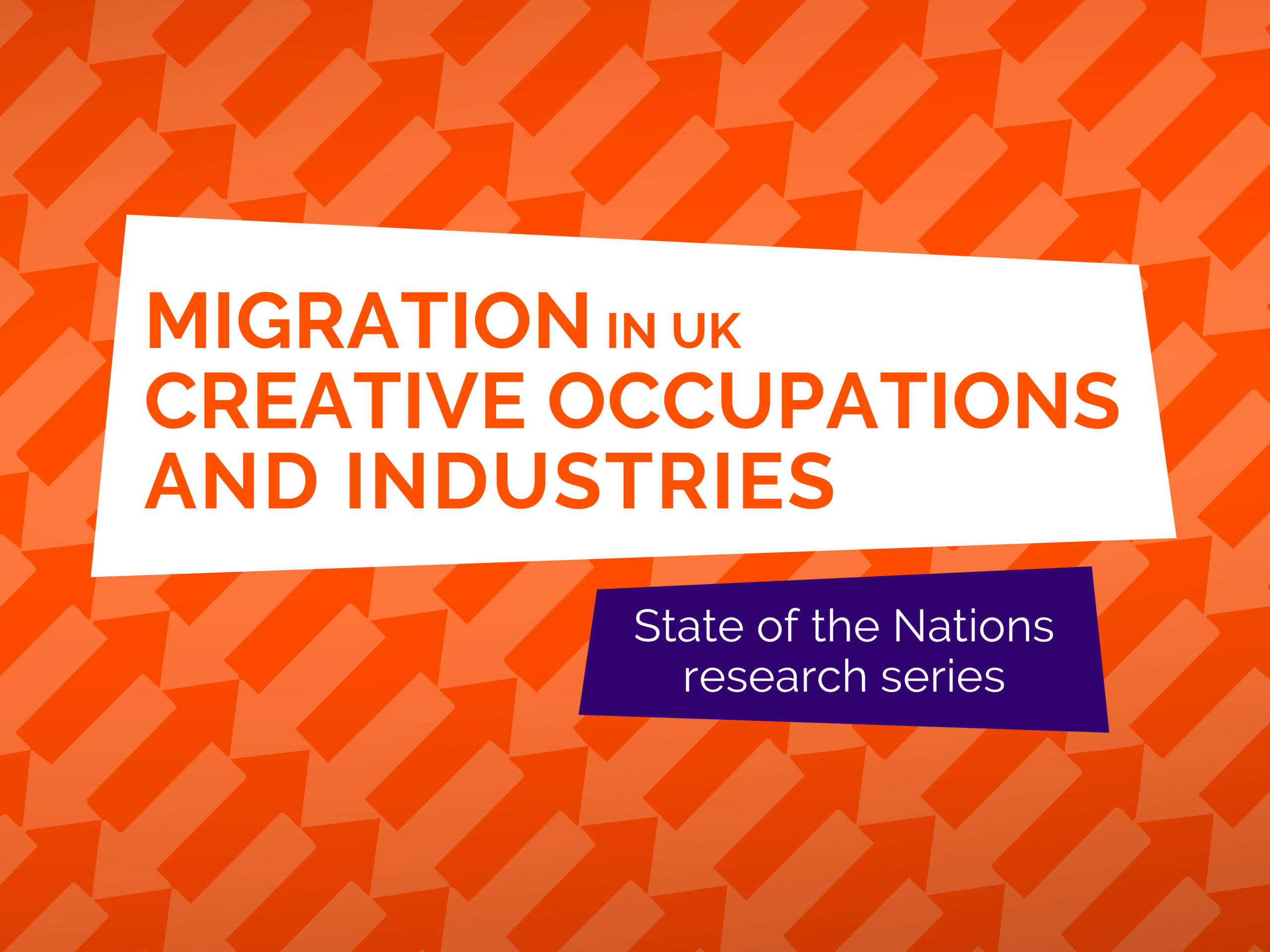 Orange graphic with title Migration in UK Creative Occupations and Industries