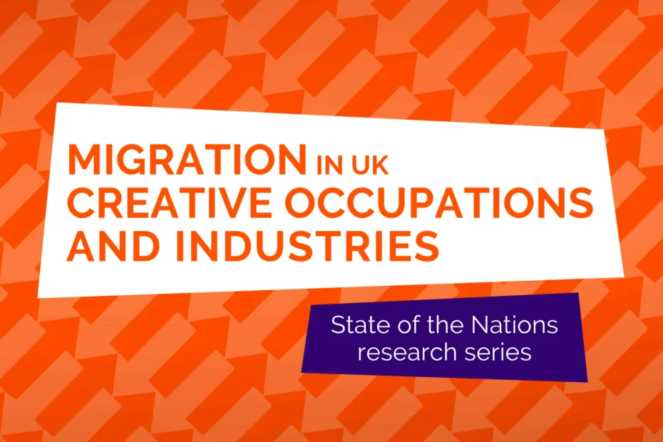 Orange graphic card for Migration research report